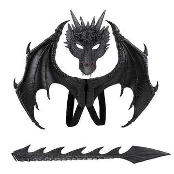 Crtepst Dragon Costume For Kids Boys Girls, Dragon Wing Tail Mask Set,Halloween Dinosaur Cosplay Set For Child (Black)