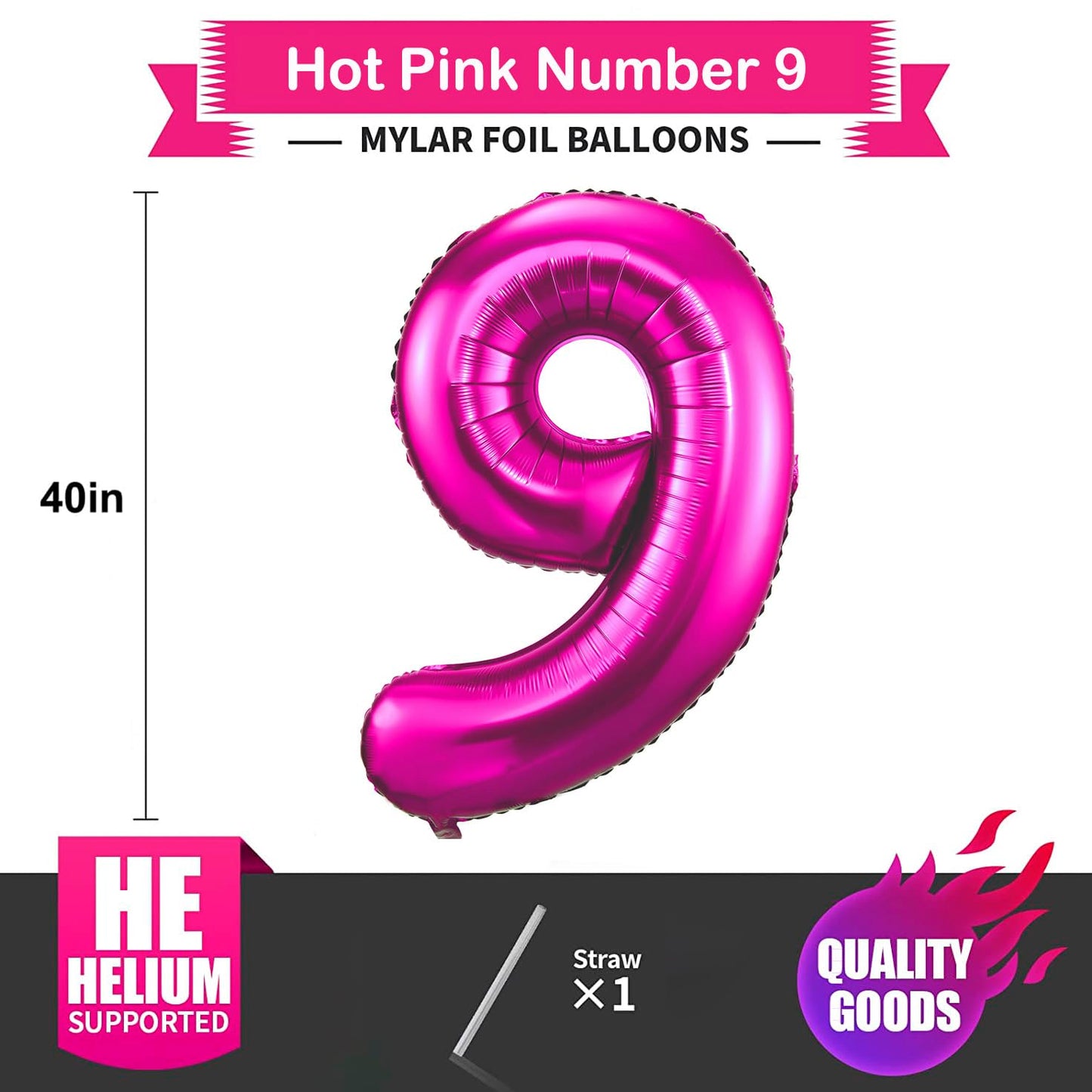 9 Balloon Number Hot Pink 9 Birthday Balloon 40 Inch Foil Mylar Large 9 Balloon Numbers For Birthday Party Anniversary Festival