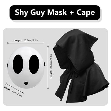 Varuotu Shy Guy Mask White Anime Mask Halloween Mask Funny Face Mask Halloween Costume Cosplay Props Accessories (Boy+Black Cloa