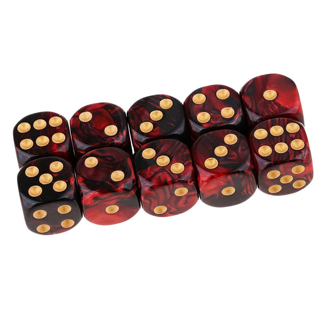 Yiotfandoll 10PCS Polyhedral Dice D6 Dice 16mm Acrylic Dice Game Dice for RPG MTG DND Dice Table Games (Red Black)