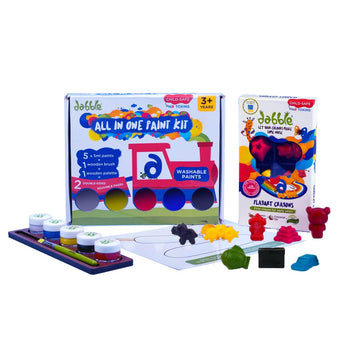Dabble All In One Paint Kit + Playart Crayons Combo | Washable Paints | Reusable Colouring Pages | Inspires Multi-Sensory Colour
