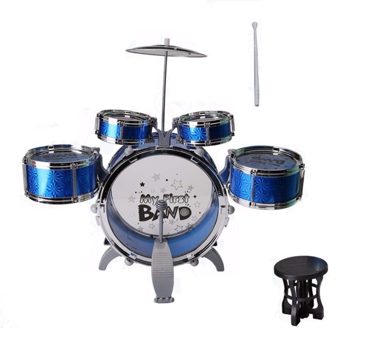 Funvelly Jazz Drum Set Big Size Musical Drum Set With 5 Drums, Cymbal And Chair Musical Toy