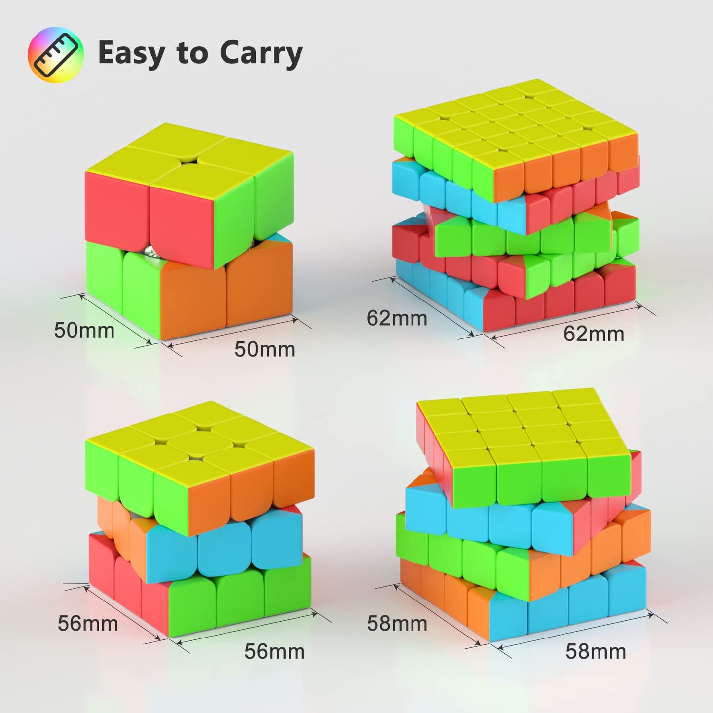 Vdealen Speed Cube Set, 2X2 3X3 4X4 5X5 Stickerless Speed Cube Bundle- Bright Magic Cube Pack, Smooth Cube Puzzle With Gift Pack