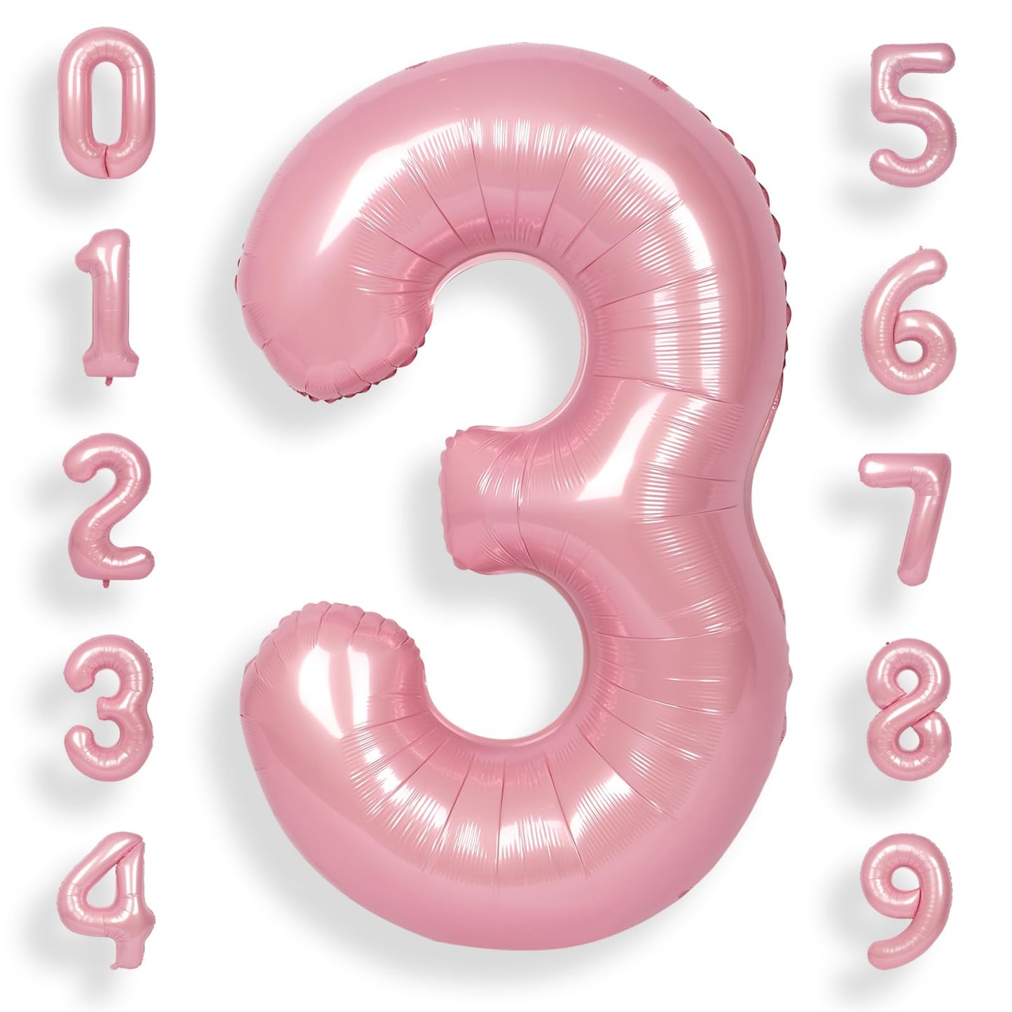 Suwen 40 Inch Pink Large 3 Number Balloons Big Foil Helium Number Balloons 0-9 Jumbo Happy 3Rd Mylar Birthday Party Decorations