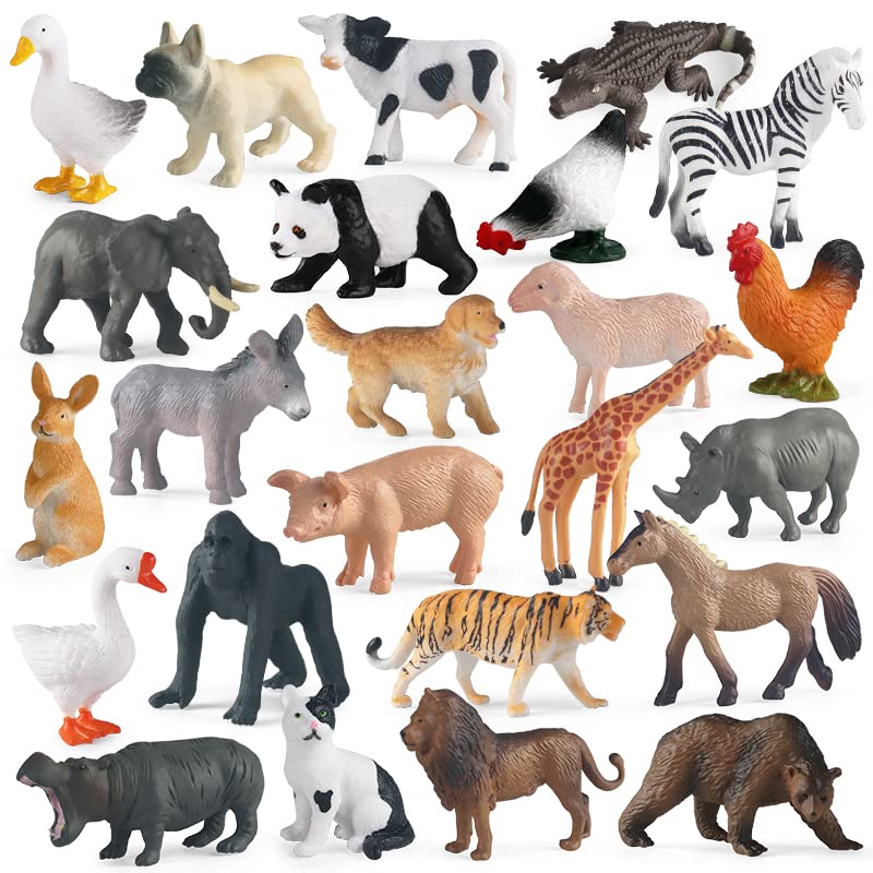 Rcomg 24 Pcs Small Animal Toys Set: Farm Animal Toys & Forest Animal Figures, Realistic Animal Figurines Cake Topper Party Favor For Kids Toddlers