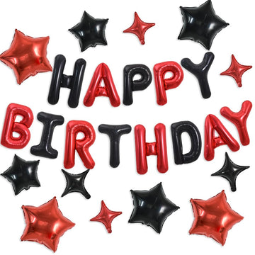Toniful 35Pcs Black And Red Happy Birthday Decorations 16 Inch Happy Birthday Balloon Banner With Star Balloons Mylar Foil Birth