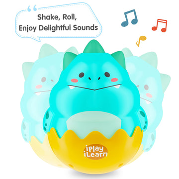 Iplay, Ilearn Baby Dinosaur Wobble Toys, Infant Dino Roly-Poly 3-6-12 Month, Babies Tummy Time Fun, Sensory Development, Newborn Gift First Birthday Present 4 5 7 8 9 10 Month 1 Year Toddler Boy Girl