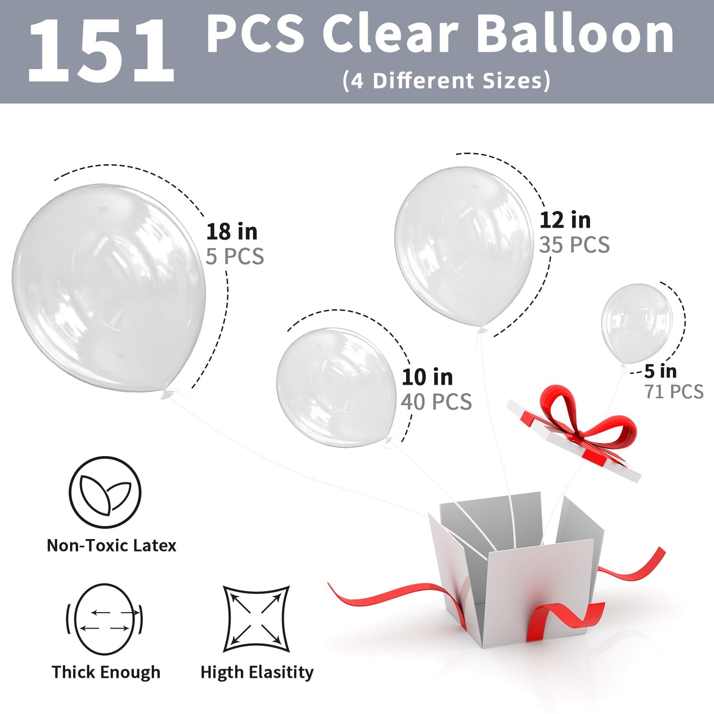 Labeol Clear Balloon Garland Kit - 151PCS, 18/12/10/5 Inch Transparent Latex Balloons for Party, Birthday, Wedding Decorations