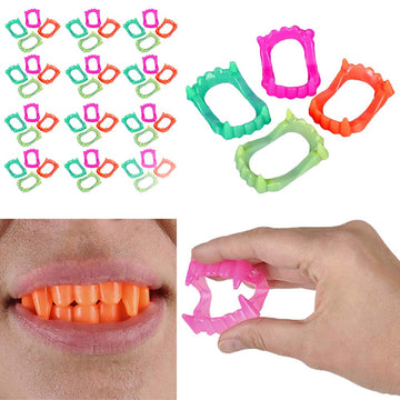 The Dreidel Company Halloween Neon Fangs Teeth, Costume, Funny Dress-Up, Pretend Play Decoration (48-Pack)
