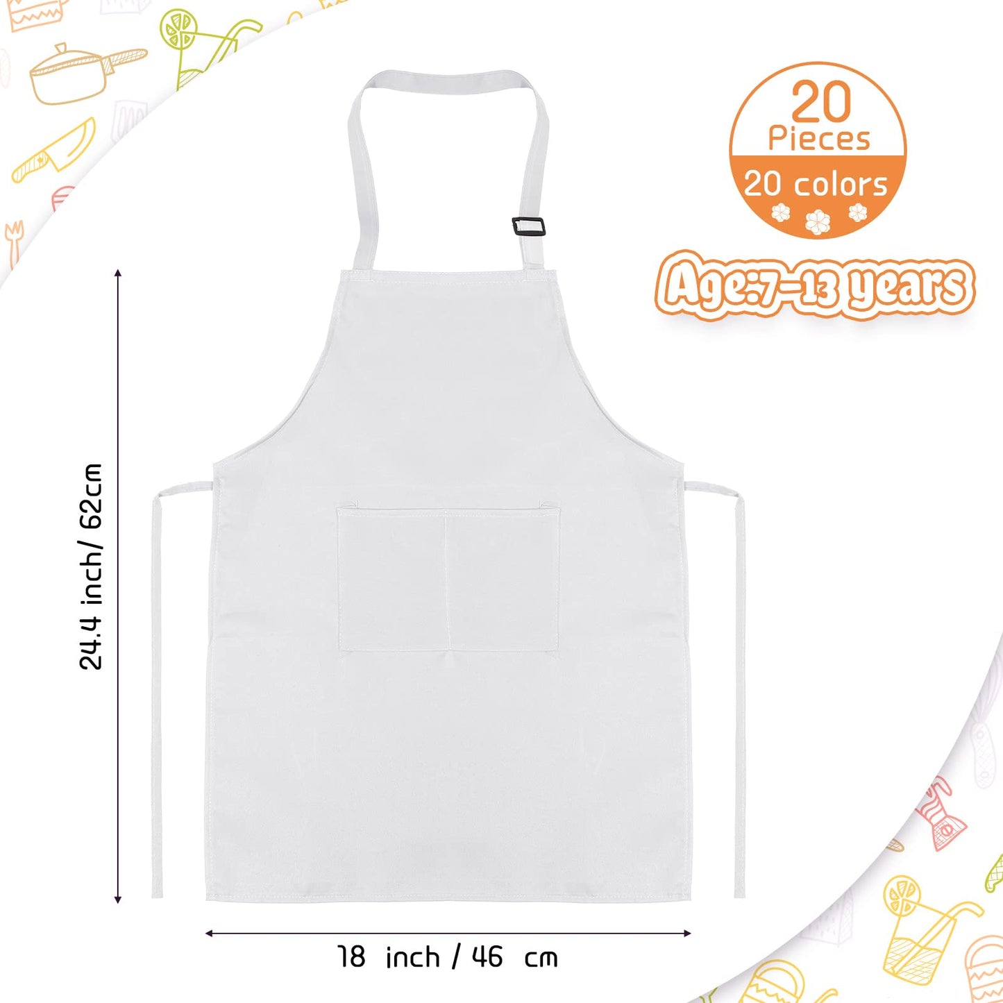 40 Pcs Kids Apron Chef Hat Set Boys Girls Aprons Chef Apron Hats Bulk for Cooking Painting Children's Bib Apron 7-13 Years (Whit