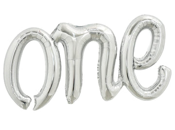 Toniful Silver One Balloons Banner, 42*16 Inch Mylar Foil Script / Cursive Letter One Sign Banner Balloon Bunting Reusable Ecofr