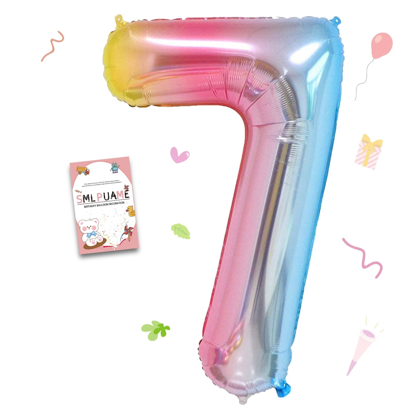 Smlpuame 40 Inch Number Balloons 0-9 Rainbow Gradient Large Number 7 Balloons, Digital Balloons For Birthday Party Celebration D