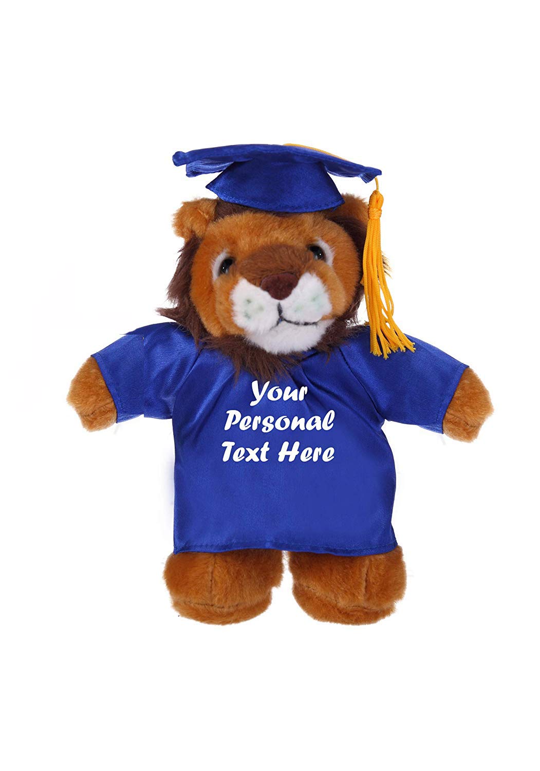 Plushland Plush Stuffed Animal Toys 12 Inches Present Gifts for Graduation Day  Personalized Text  Name or Your School Logo on Gown  Best for Any Grad School Kids (Graduation Lion Blue Gown)