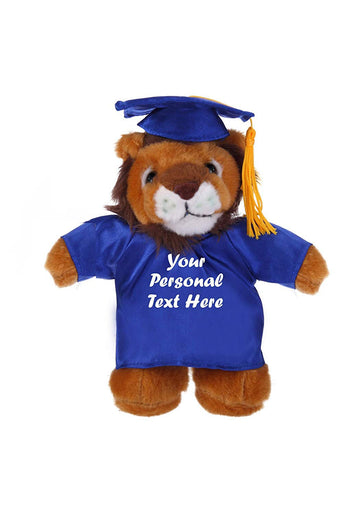 Plushland Plush Stuffed Animal Toys 12 Inches Present Gifts for Graduation Day  Personalized Text  Name or Your School Logo on Gown  Best for Any Grad School Kids (Graduation Lion Blue Gown)