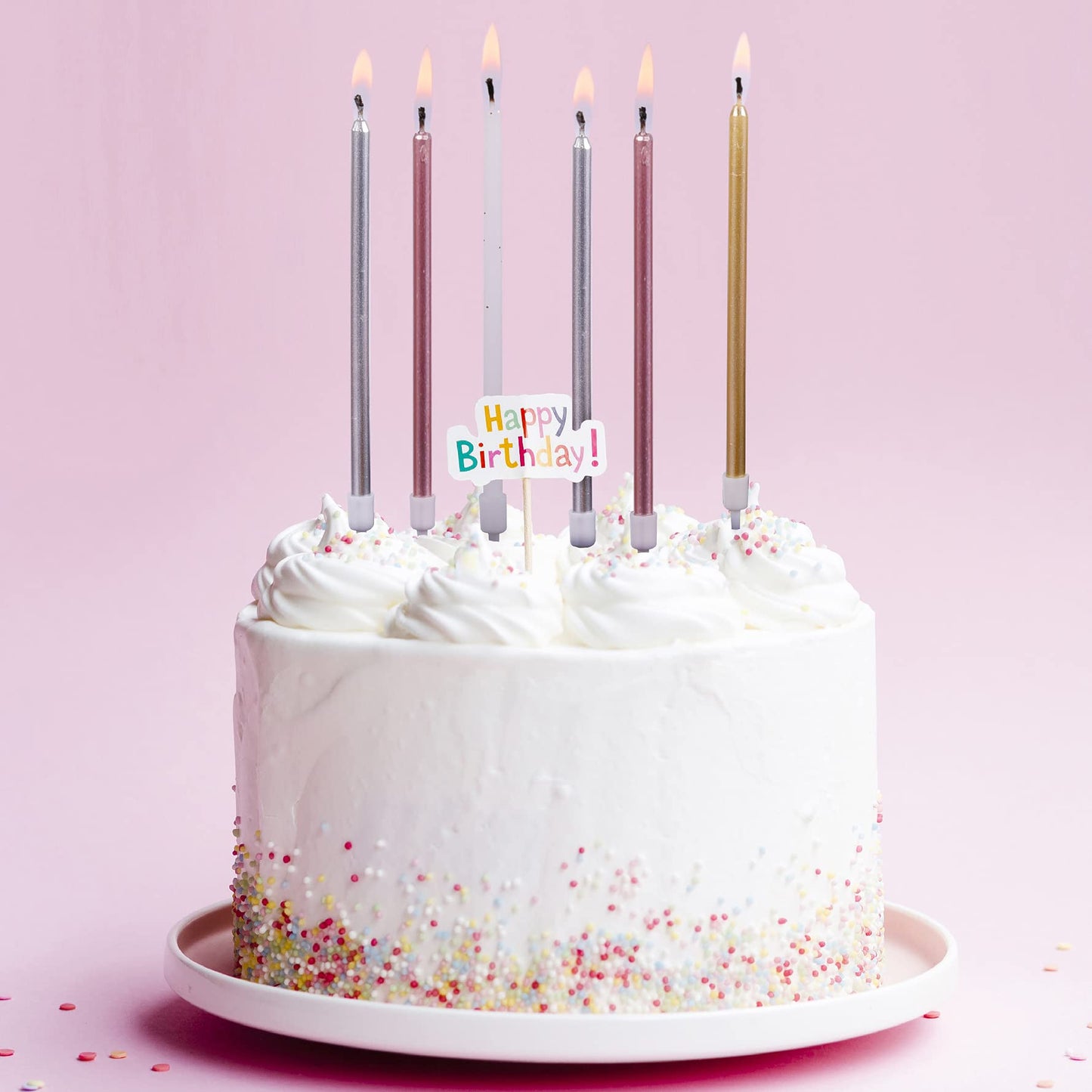 PHD CAKE 24-Count Long Birthday Candles in Holders in Gold Silver Rose Gold White, Cake Candles, Birthday Parties, Wedding Decor
