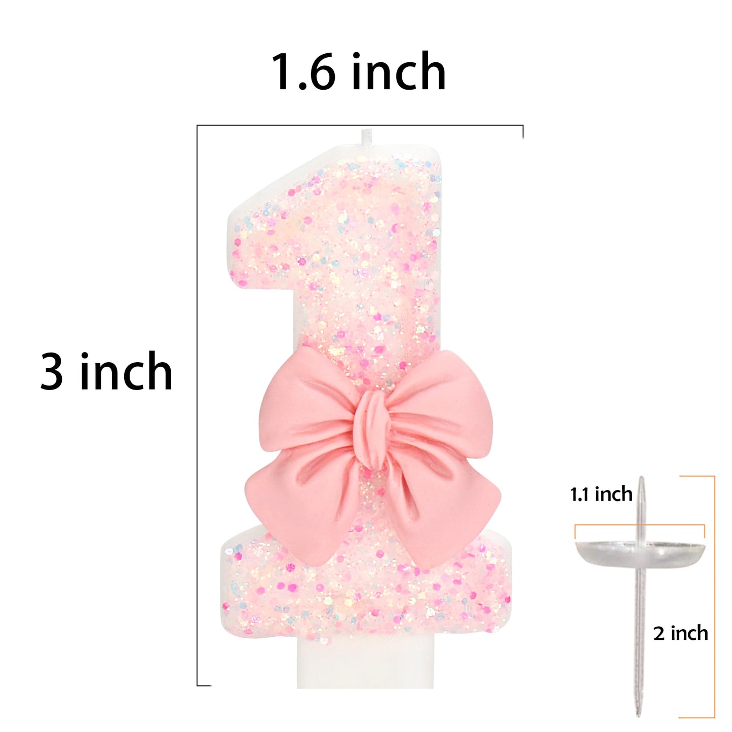 ElekFX Birthday Candle for Cake, Pink Bow Number Cake Candles, 2.76 inch Number Happy Birthday Candle, Cake Topper Decoration fo