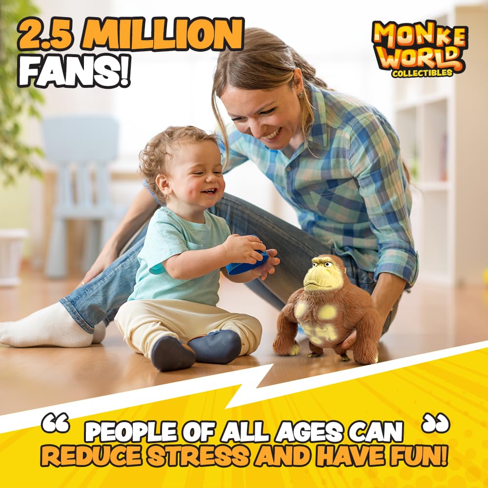 MonkeWorld Stretchy Monkey Toy - Large Brown Squishy Fidget Plushie, 4.4 lb, Rubber TPR, Model CL22427