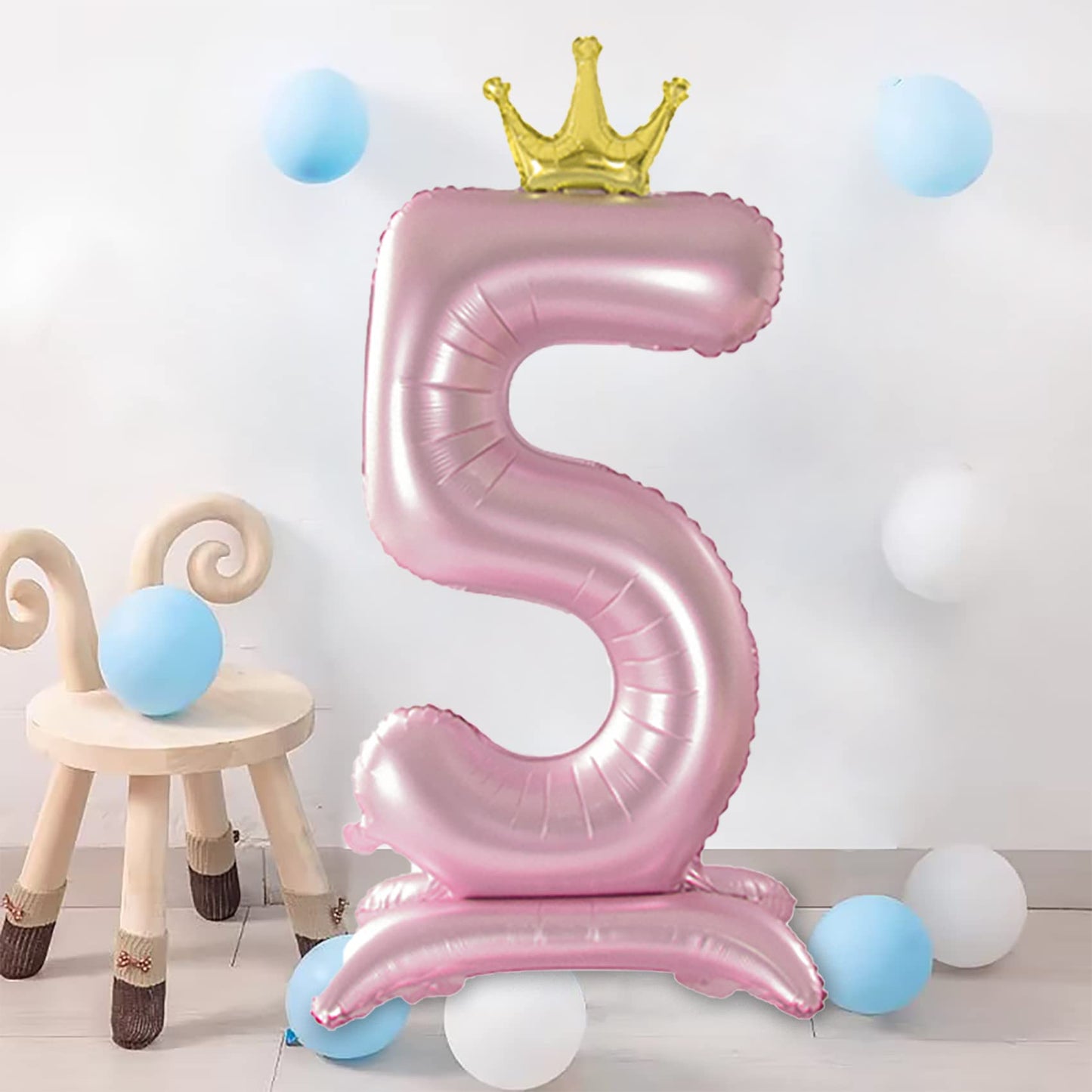 Tellpet Crown Pink Number 5 Balloon With Base For Girls 5Th Birthday Party Decoration