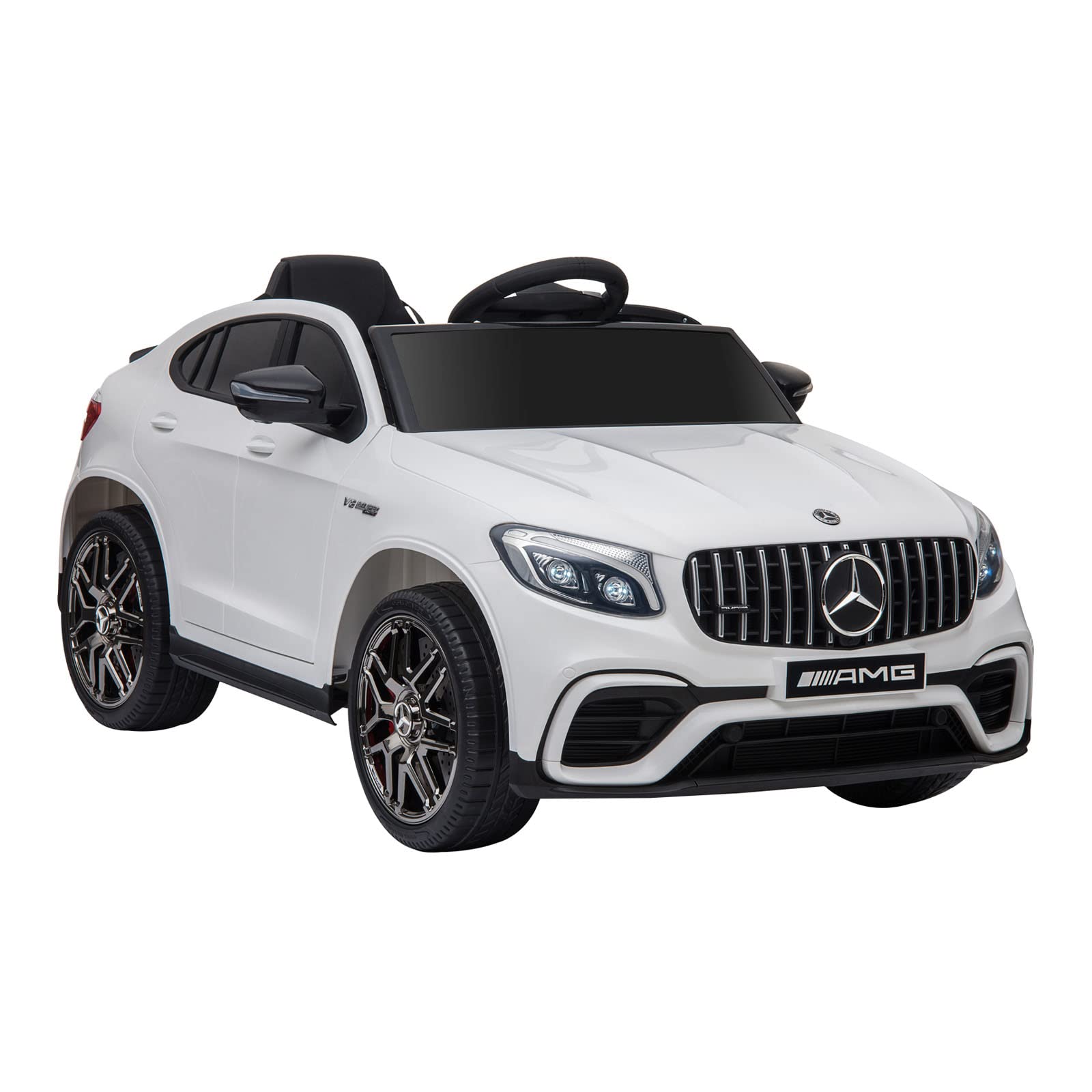 Aosom 12V Ride On Toy Car For Kids With Remote Control, Mercedes Benz Amg Glc63S Coupe, 2 Speed, With Mp3, Electric Light, Horn, Suspension, White
