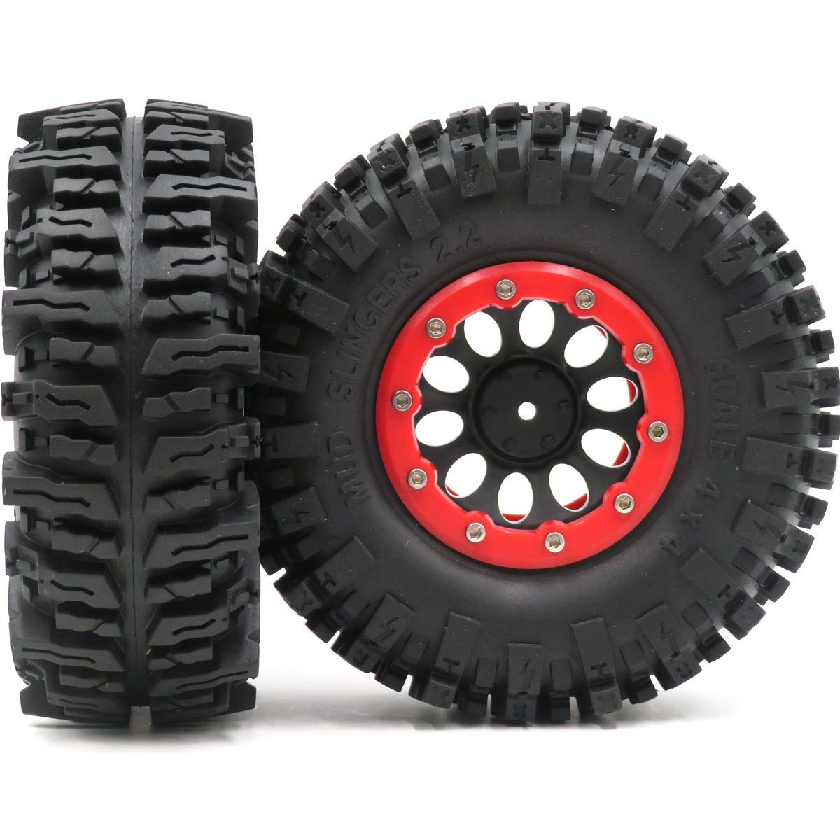 hobbysoul 4pcs RC Rock Crawler 2.2 Mud Slingers Tires Super Grip Tyers Height 124mm & 2.2 Beadlock Wheel Rim Hex 12mm for RC Cra