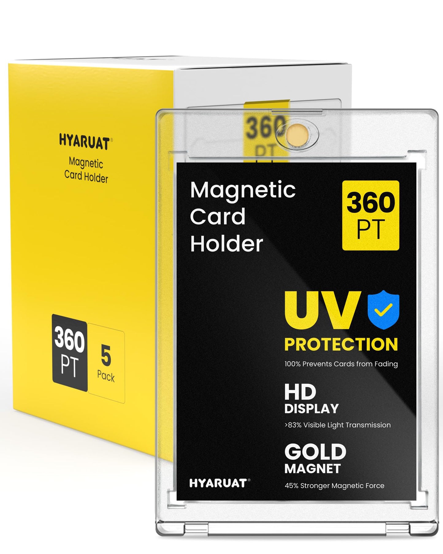Hyaruat 360Pt Magnetic Card Holders For Trading Cards - 5 Pack Clear One Touch Hard Cases With Stronger Magnet, Uv Protection