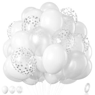 White Balloons, 12 Inch Pearl White Balloons, White Latex Balloons Silver Confetti Balloons For Balloon Garland Arch Wedding Bri