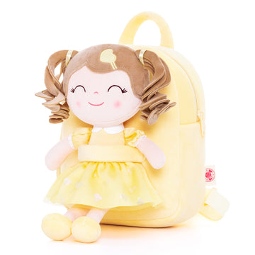 Gloveleya Toddler Backpack Baby Girl Gift Plush Bag Diaper Bag With Spring Girl Doll Curly Hair Girl Toys With Love Yellow 9 Inches