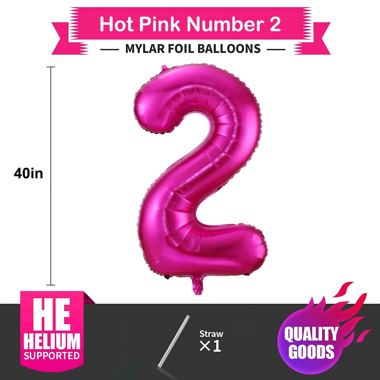 2 Balloon Number Hot Pink 2 Birthday Balloon 40 Inch Foil Mylar Large 2 Balloon Numbers For Birthday Party Anniversary Festival