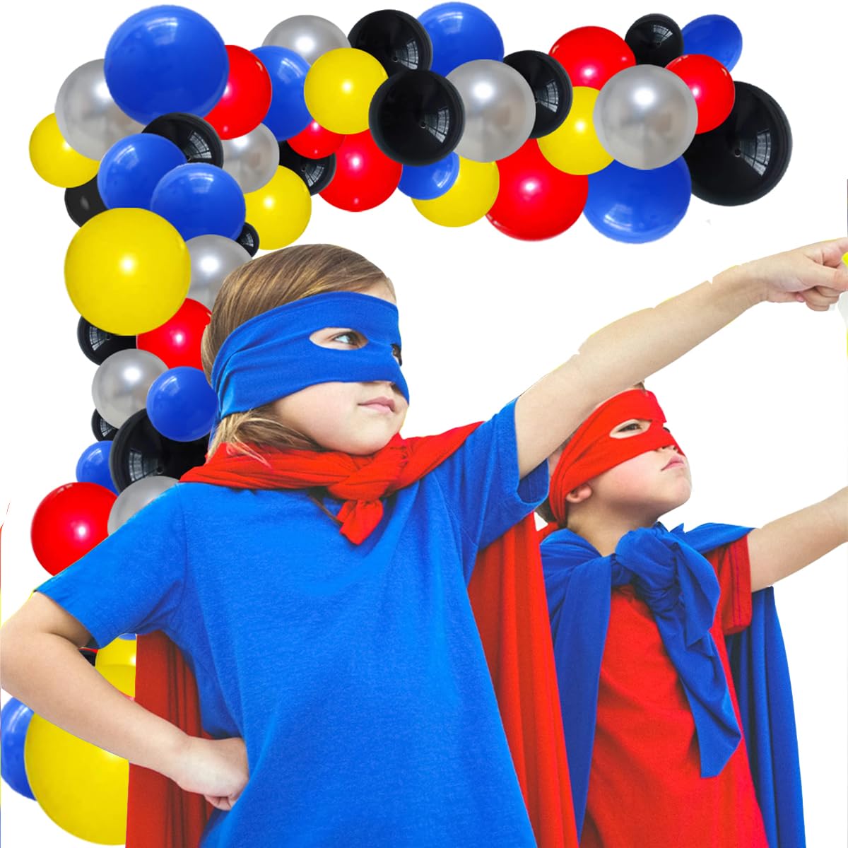 Red Yellow Blue Black Silver Balloon Garland Arch Kit, 127Pcs Red Black Royal Blue Yellow Metallic Silver Balloons For Boys Brit