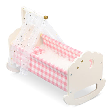 Pithfor Wooden Baby Doll Crib Set, Baby Doll Bed Toys For 18 Inch Dolls, With Bedding And Canopy, Baby Doll Furniture Accessorie