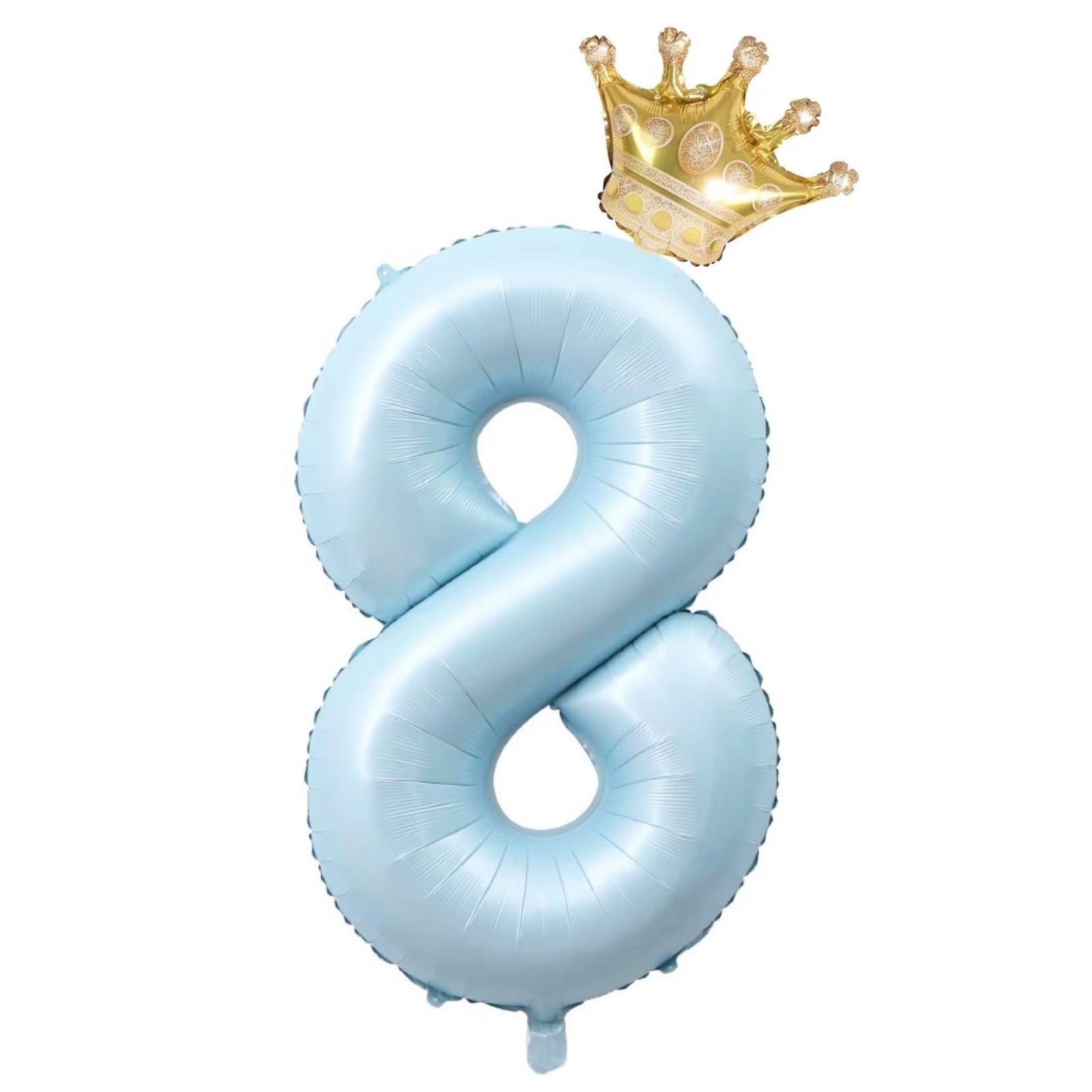 40-Inch Light Blue Number 8 Balloons With Crown, 8Th Birthday Decorations For Boys Girls, Children'S Birthday Party Supplies. (L