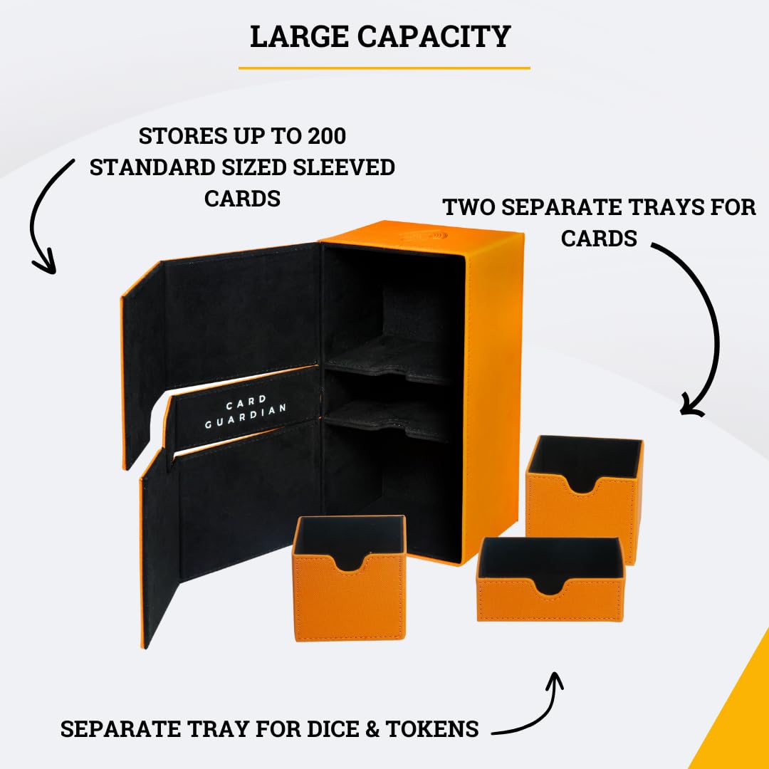 Card Guardian - Premium Double Deck Box (Orange) For 200+ Cards Trading Card Games Tcg Perfect For Magic The Gathering (Mtg), Commander Deck, Yugioh Deck Box, Sports Card Storage Boxes