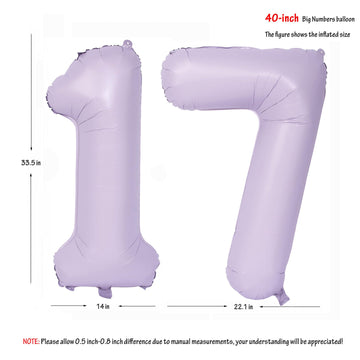 40 In Matte Purple Number Balloons Helium Foil Mylar Balloon Birthday Party Banquet Decoration Digital 17