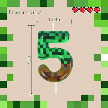 5th Pixel Miner Birthday Candles, Pixels Cake Topper for Boys Girls, TNT Themed Birthday Decorations Party Supplies (Number 5)