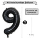 Paticool 40 Inch Black Number Balloon 9, Large Number Foil Balloons Mylar For Girl Boy Birthday Party Celebration Decorations Su