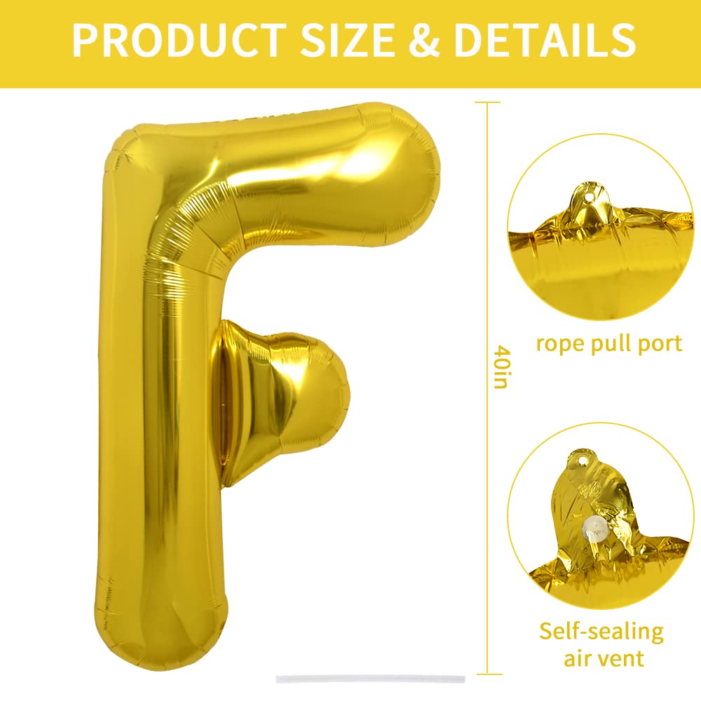Toniful 40 Inch Large Gold Letter F Balloons Helium Balloons,Foil Mylar Big Balloons For Birthday Party Anniversary Supplies Dec