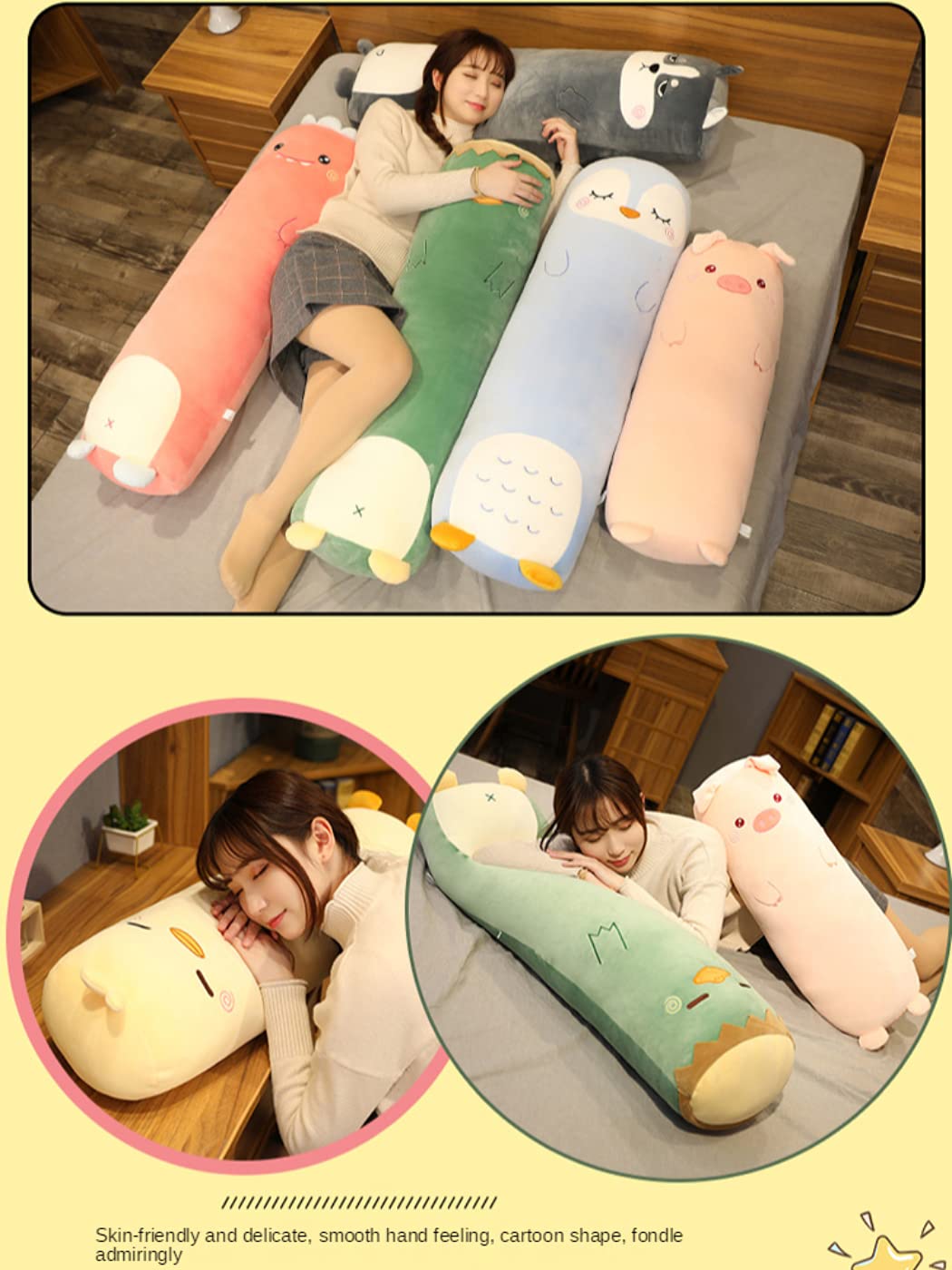 Mupi Long Plush Cute Body Pillows 27'' Cuddle Stuffed Animal Shaped Bed Body Pillows Soft Cotton Plushies Doll Toy Gifts For Boy