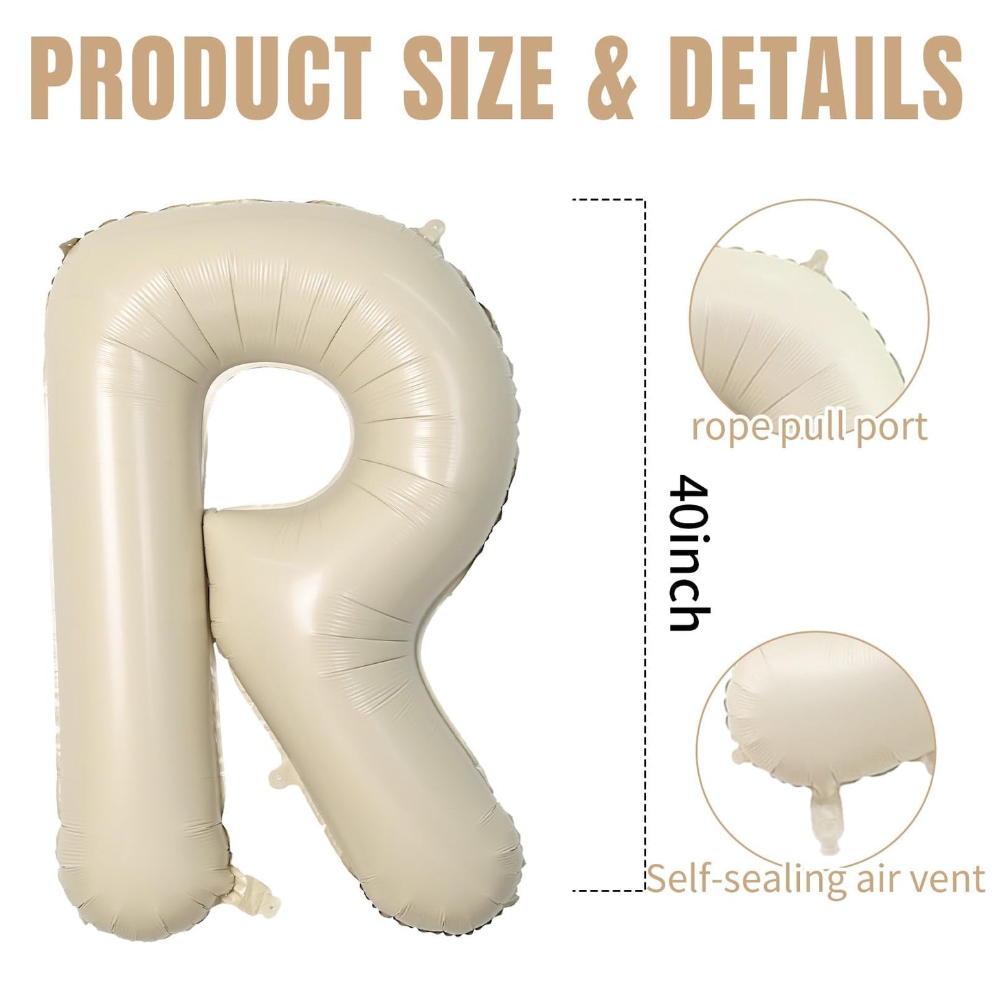 40 Inch Cream Letter Balloons, Large R Letter Balloons Foil Helium Balloons, Mylar Big Single Alphabet R Balloons, Cream Balloon