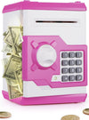 Playsheek Piggy Bank For Girls Boys Large Electronic Money Coin Banks With Password Protection, Automatic Paper Money Scroll Saving Box, Great Gift For Kids (Pink-White)