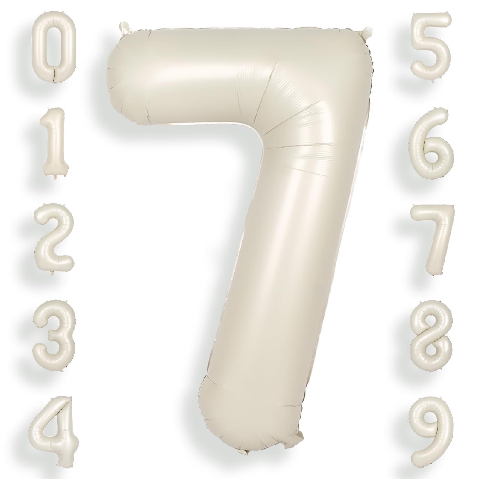 Suwen 40 Inch Cream White Large 7 Number Balloons Big Foil Helium Number Balloons 0-9 Jumbo Happy 7Th Mylar Birthday Party Decor