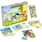 Spin Master Bluey 5 Wood Puzzles with Storage Box & Stickers Bundle - Ages 3+, Cardboard, Blue/Red/Green, Model 6066406