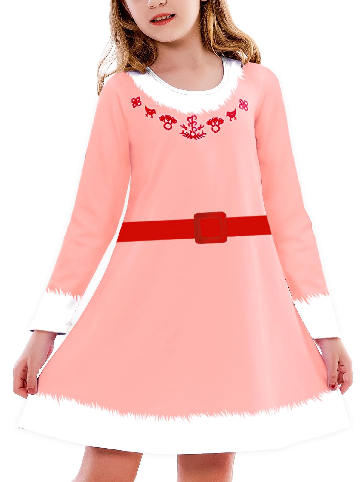 Christmas Pink Dress For Girl Long Sleeve Funny Printed Xmas Tshirt Dress Jovi Elf Swing Dresses 5-6 Years