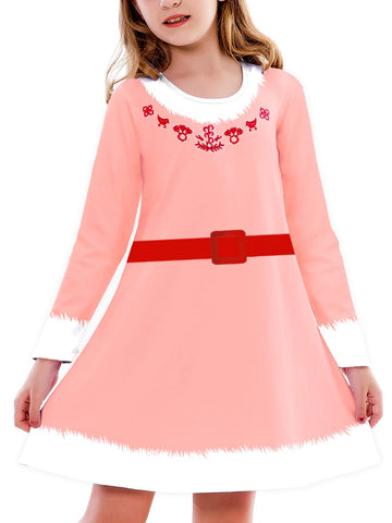 Christmas Pink Dress For Girl Long Sleeve Funny Printed Xmas Tshirt Dress Jovi Elf Swing Dresses 5-6 Years
