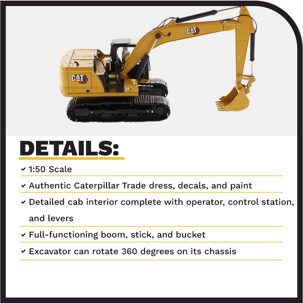 Diecast Masters 1:50 Caterpillar 320 Hydraulic Excavator Diecast Model 85569 - Yellow Metal Collectible Truck
