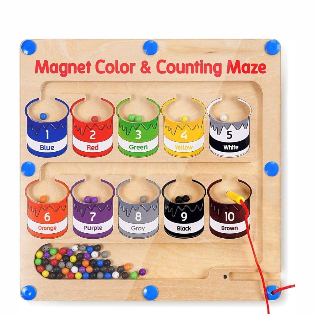Toy Huesmagnetic Color And Number Maze Board Puzzle Counting, Matching And Fine Motor Skills Activity Toy For Toddlers  Color B