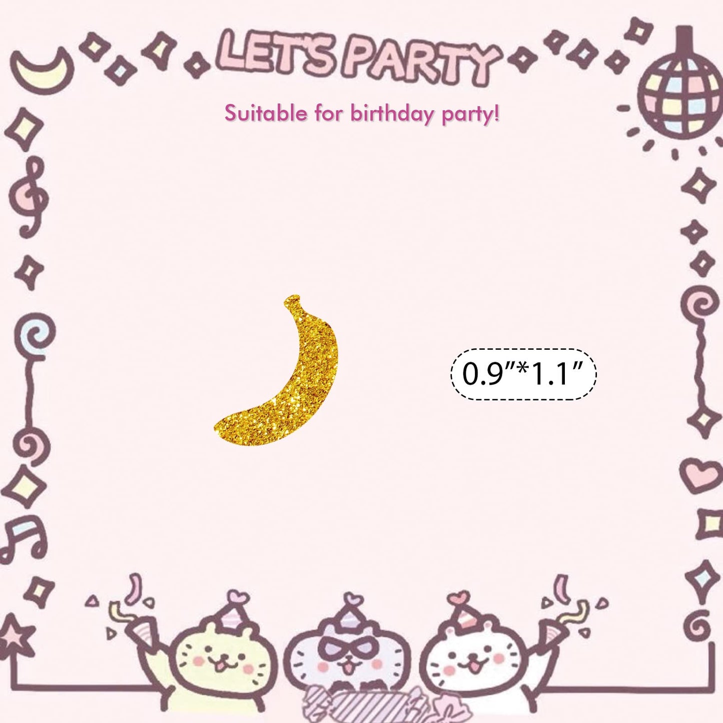 PINKAAJ Gold Glitter Banana Confetti, 100 Pieces, Fruit Theme Birthday Party Decor, Paper Material