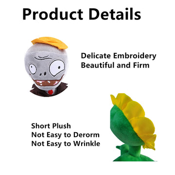 Jhesao 6 Pcs Plants And Zombies Pvz Plush Zombies Plants Sets - Peashooter, Conehead, Chomper, Sunflower Figures In Gray And Purple