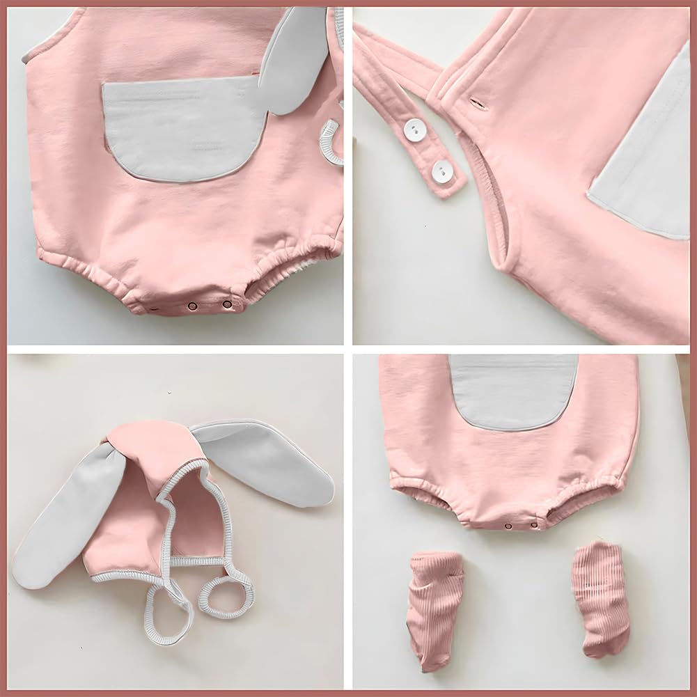 Agqt Infant Baby Girls Bunny Outfit Set 1St Easter Romper Halloween Costume Overalls With Rabbit Ear Hat Pink Size 6-12 Months(7