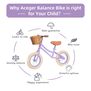 Aceger 12' Kids Balance Bike With Basket, No Pedal Toddler Bicycle For Early Learning Leg Strength And Steady Balancing, Durable Frame&Tool-Free Adjustable Seat, Gift Bike For 2-5 Kids