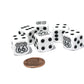 Set of 6 Route 66 16mm D6 Round Edged Koplow Dice - White with Black Pips